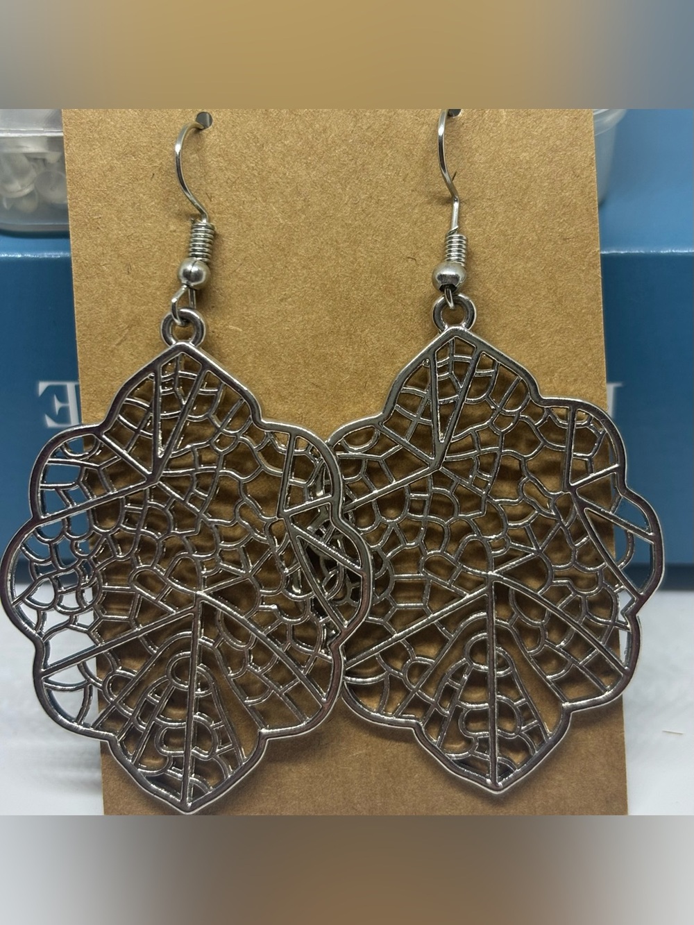 Silver Filigree Leaf Dangle Earrings - Women Jewelry Earrings